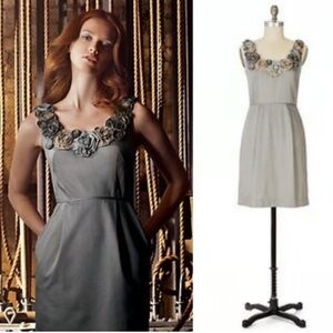 Yoana Baraschi Grey Floral Embellished Neckline Dress Sz 0